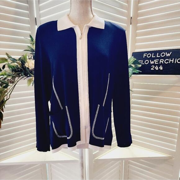 MISOOK BLACK WHITE ZIP UP JACKET WITH POCKETS MED - Picture 1 of 6